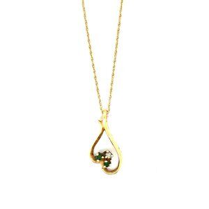 14K Gold Emeralds/Opal Long Chain Necklace